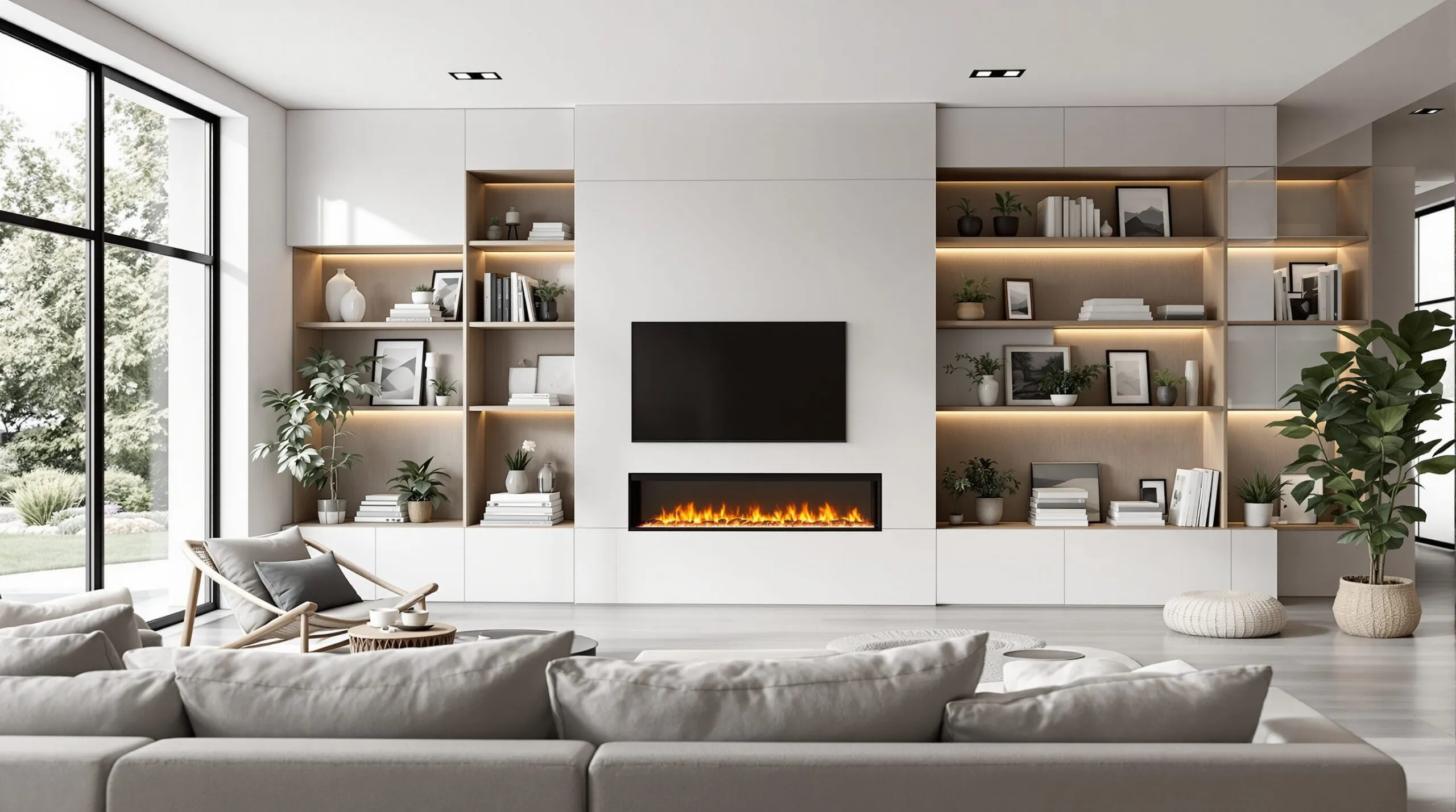 mueble con chimenea