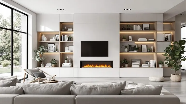 mueble con chimenea